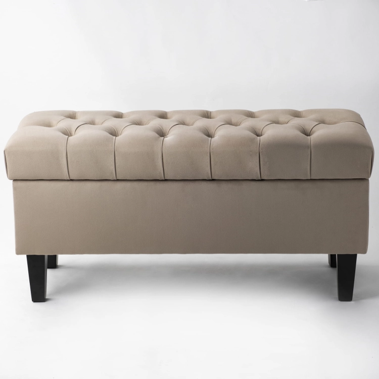 Großer gesteppter Sitzpuff mit Stauraum in Latte, bequem und funktional für das Wohnzimmer