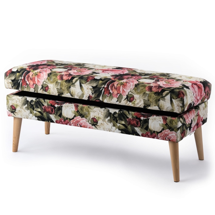 Pouf mit Stauraum in floraler Polsterung