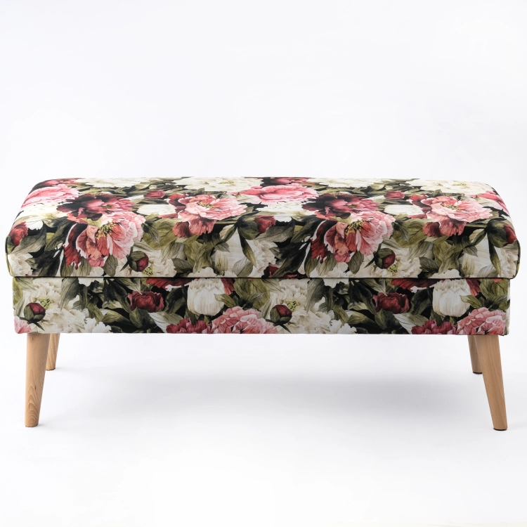 Gepolsterter Sitzpuff mit Staufach mit floralem Motiv