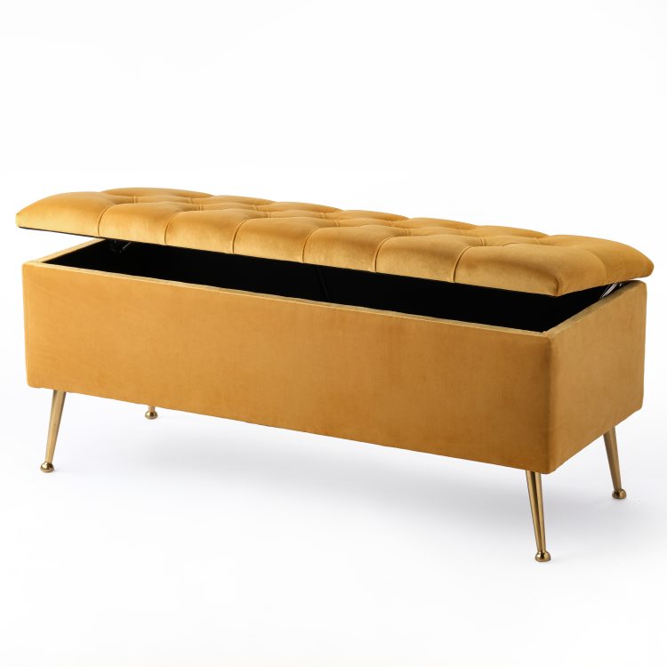 Stilvoller gesteppter Papaya-Pouf mit Stauraum, praktisches und bequemes Möbelstück