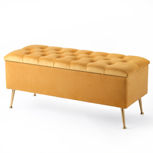 Gesteppter Pouf mit Stauraum in Papayafarbe, ein stilvolles und praktisches Möbelstück für den Innenbereich