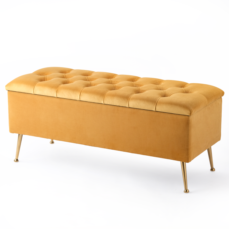 Gesteppter Pouf mit Stauraum in Papayafarbe, ein stilvolles und praktisches Möbelstück für den Innenbereich