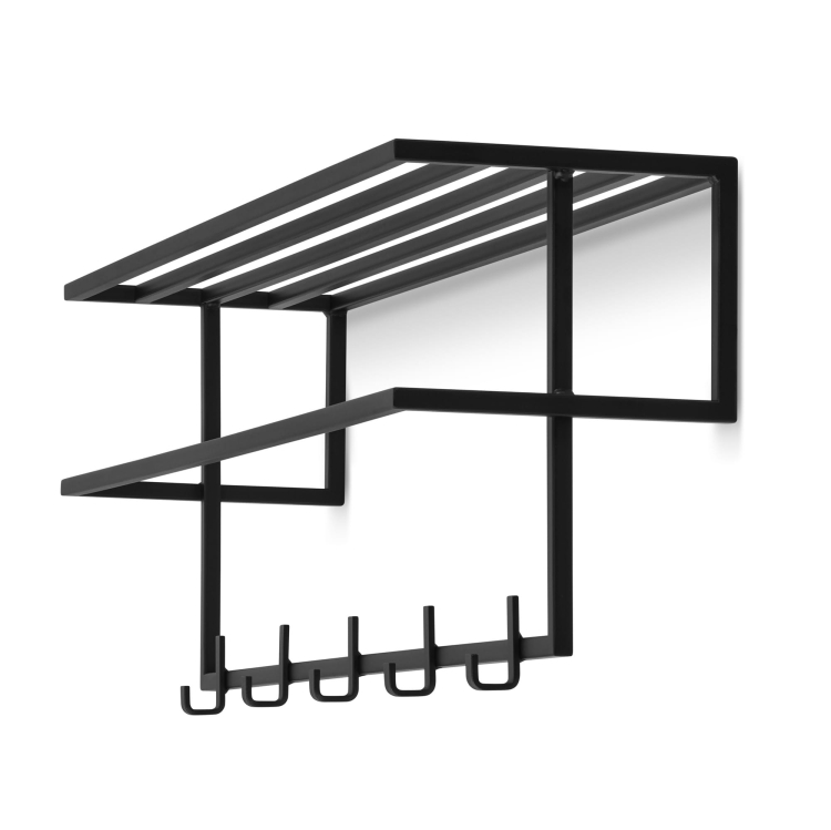 Kleiderbügel mit Ablage aus Stahl, schwarz, ideal für den Flur für Kleidung und Accessoires