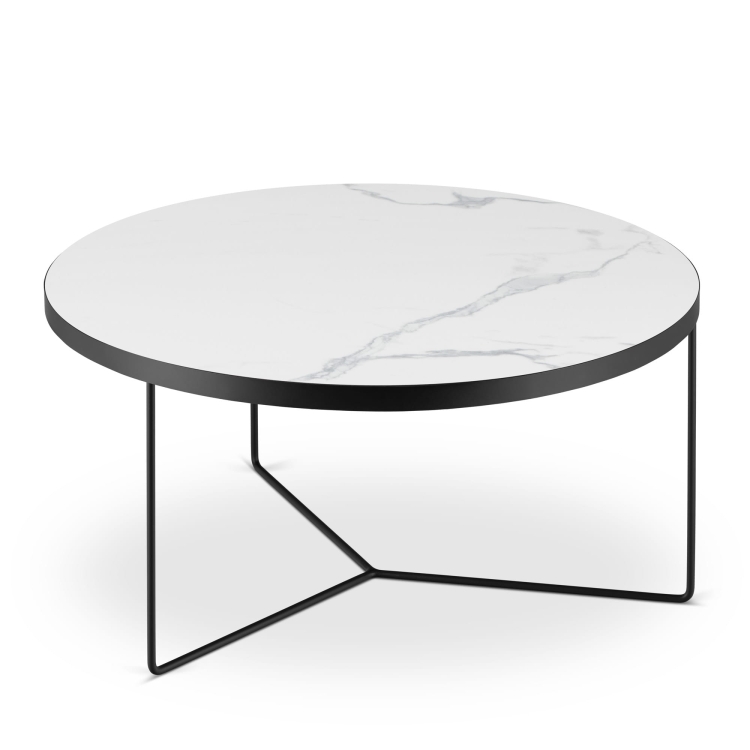 Runder Couchtisch mit Marmorplatte und robustem Stahlgestell