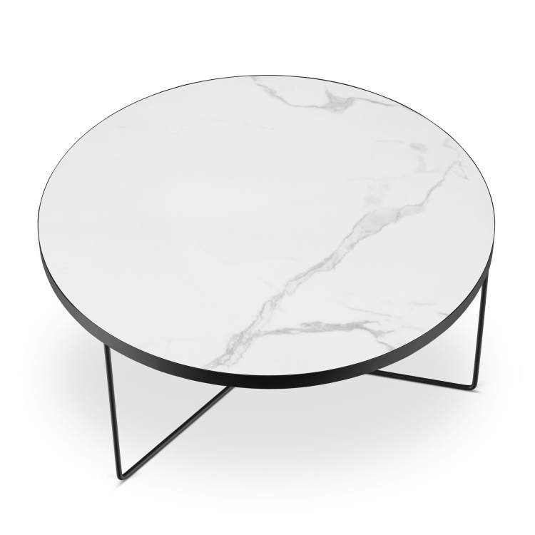 Moderner Couchtisch mit Marmorplatte und massivem Stahlgestell