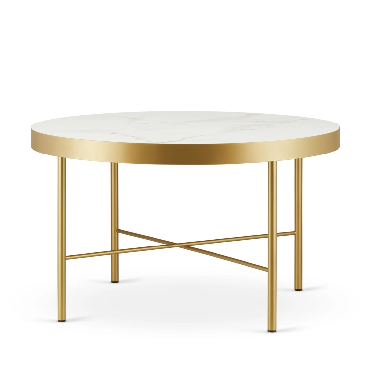 Couchtisch mit Marmorplatte und auffälligem Goldfuß für das Wohnzimmer