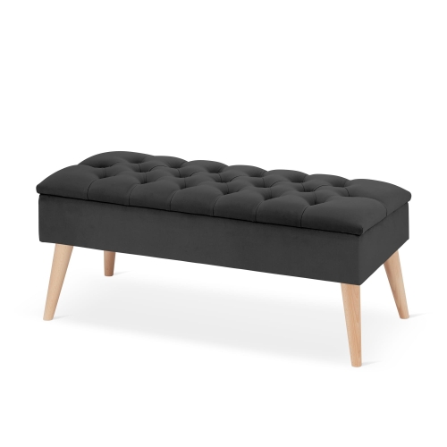 Graphitfarbener Retro-Pouf mit Stauraum und gesteppter Oberfläche