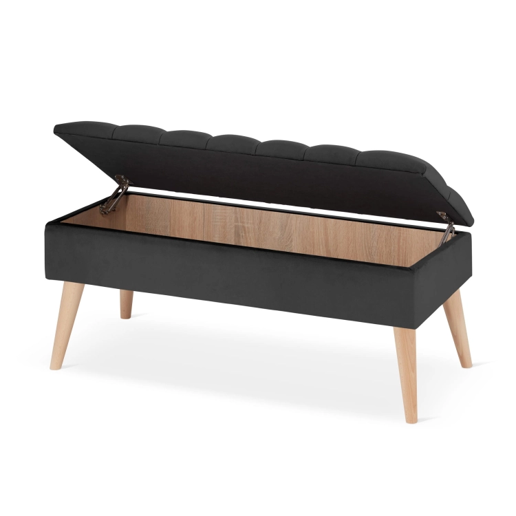 Gesteppter Graphit-Retro-Pouf mit Stauraum, elegantes und praktisches Möbelstück für das Wohnzimmer