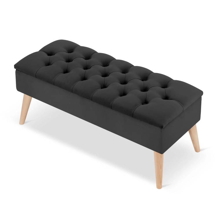 Graphitfarbener Pouf mit Stauraum, retro, gesteppt und stilvoll