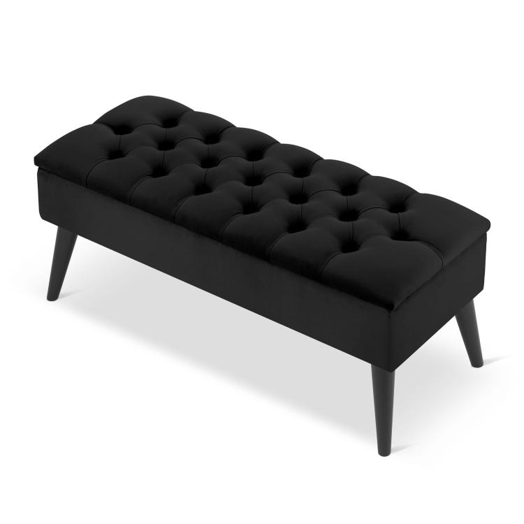 Stilvoller gesteppter schwarzer Pouf mit Stauraum, bequemes und praktisches Möbelstück