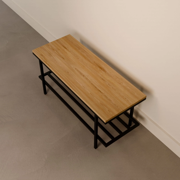 Stahlbank mit Holzplatte im Industriestil