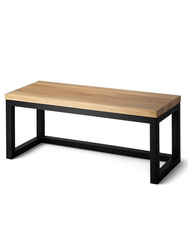 Bank mit Holzplatte und Metallgestell im industriellen Stil