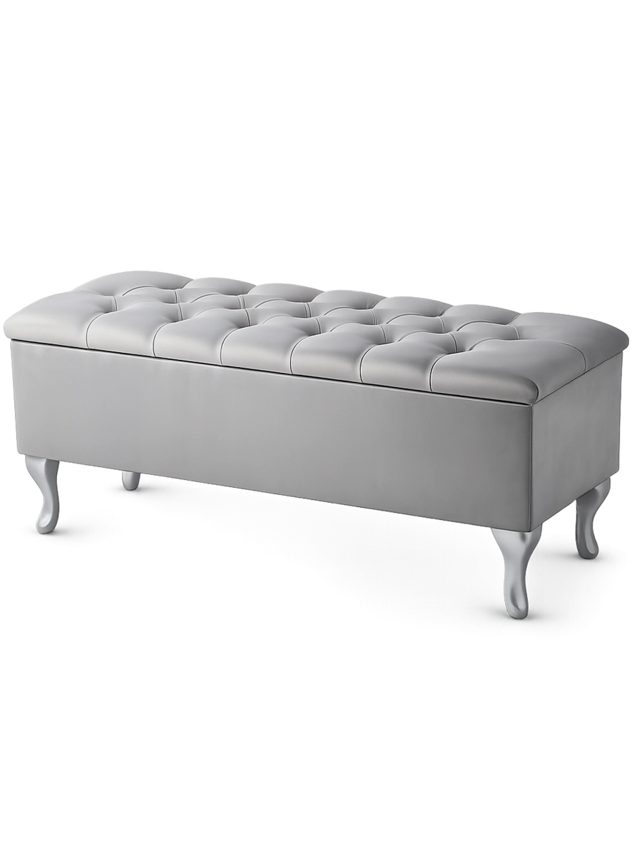gesteppter Sitzpuff in Grau mit Stauraum, bequemer und funktionaler Platz