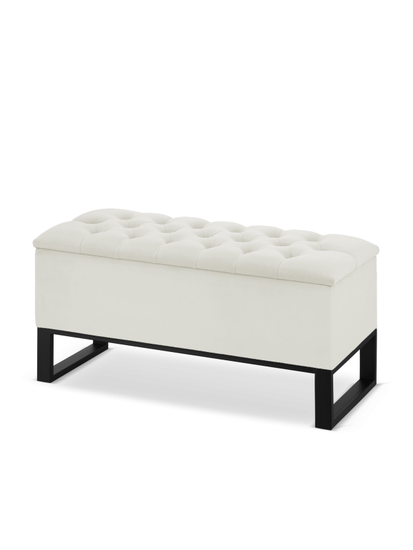 Gesteppter Hocker mit Stauraum im cremefarbenen Industriestil