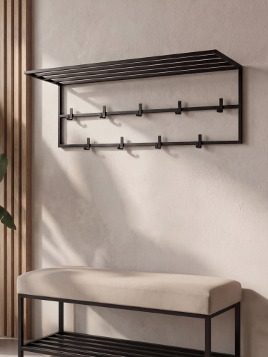 Schwarzer Stahl Wandregal mit Regal für Flur, praktisch und modern