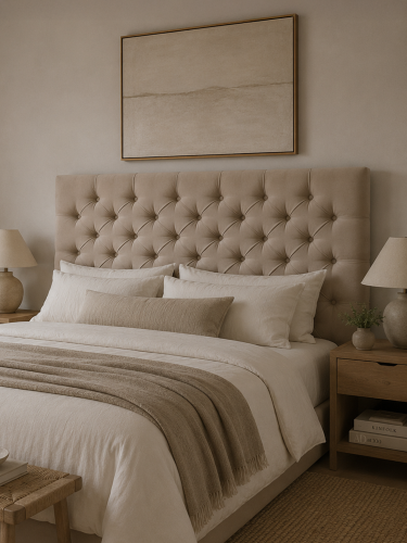 Eine elegante, gesteppte Wandverkleidung in der Farbe Latte – ein dezentes und modernes Design