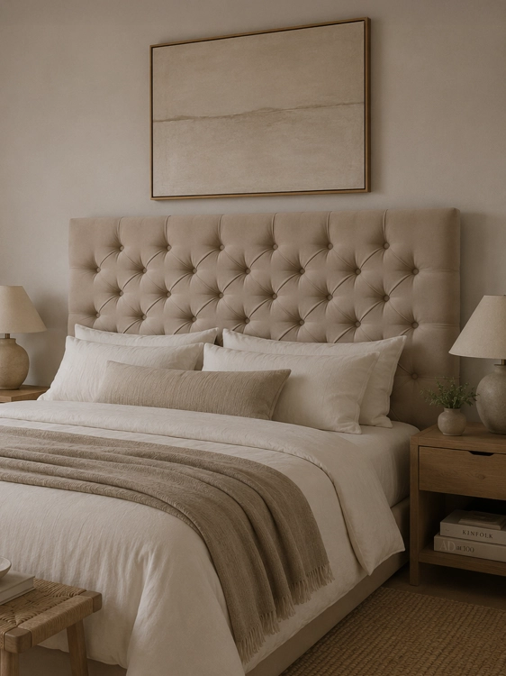 Eine elegante, gesteppte Wandverkleidung in der Farbe Latte – ein dezentes und modernes Design