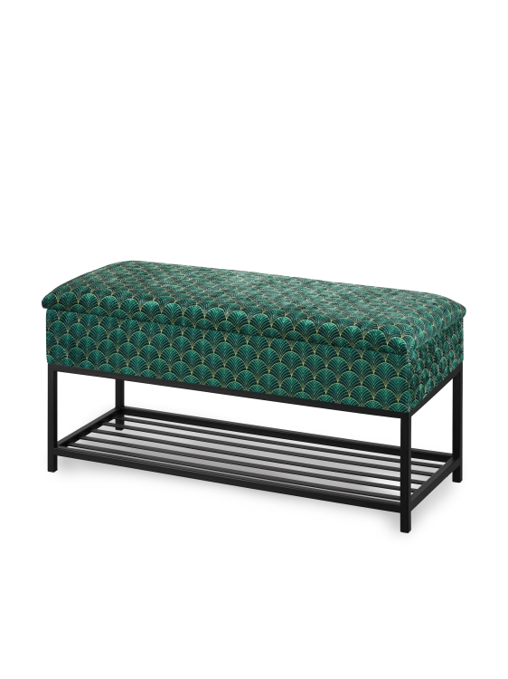grünes Schuhregal mit Sitz