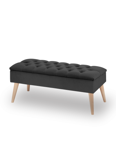 Graphitfarbener Retro-Pouf mit Stauraum und gesteppter Oberfläche