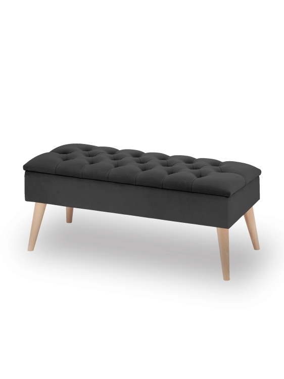 Graphitfarbener Retro-Pouf mit Stauraum und gesteppter Oberfläche
