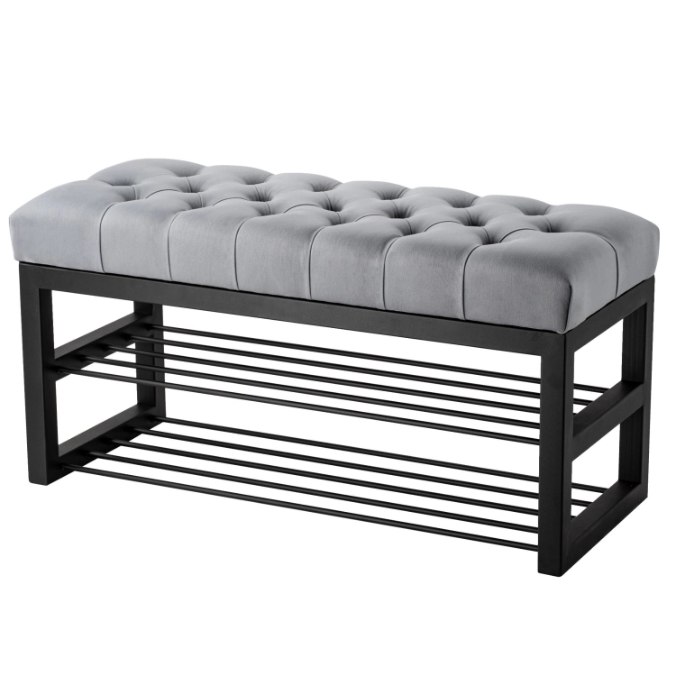 Sitzbank für ein Zimmer im Industriestil in Grau und mit Stahlregalen