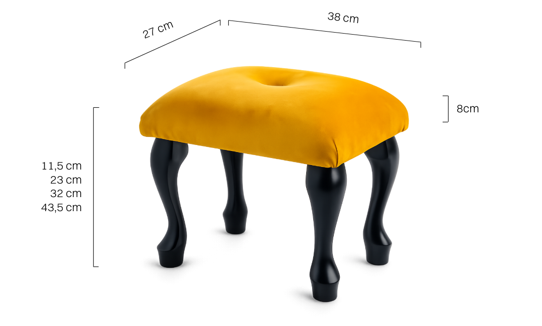 Quilted dressing table stool, intense papaya colour, modern design