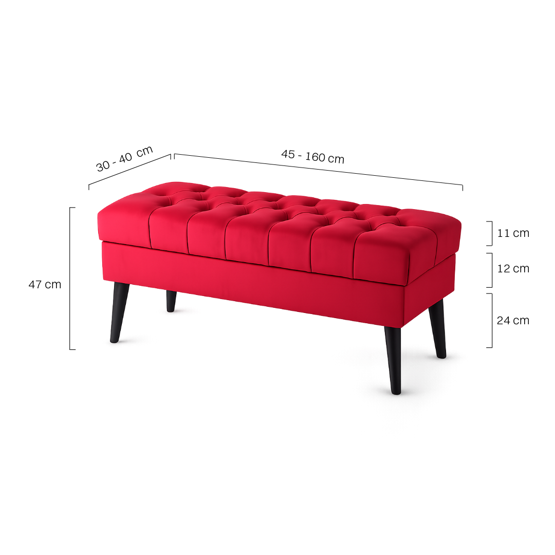 roter Pouf mit Stauraum für das Schlafzimmer