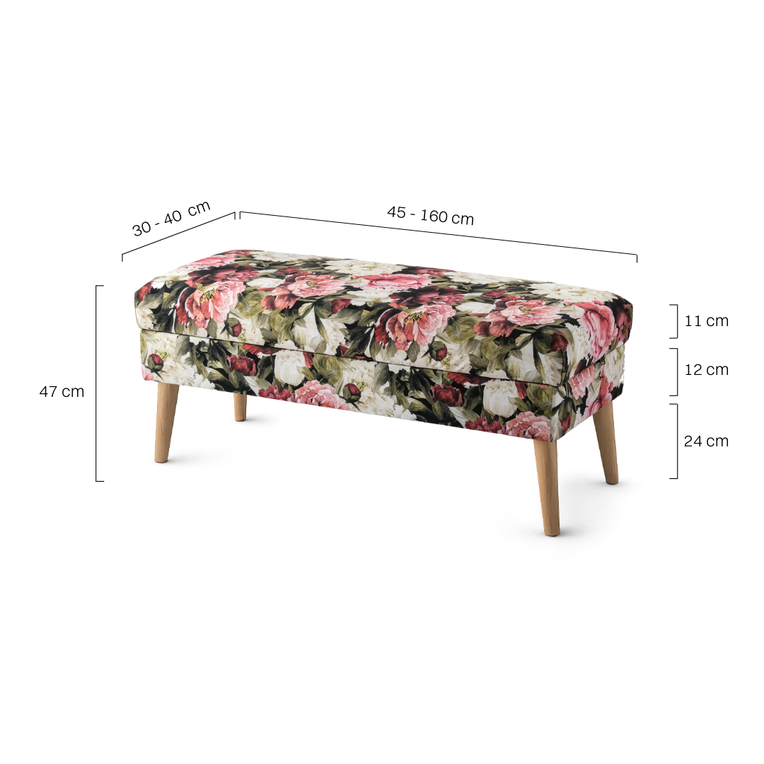 Gepolsterter Sitzpuff mit Blumen und Stauraum, ein elegantes und radioaktives Accessoire