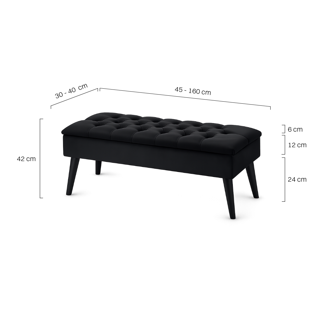 Gesteppter Pouf mit Stauraum in Schwarz, ein elegantes und funktionales Möbelstück
