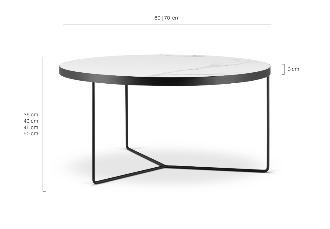 Stilvoller Couchtisch mit Marmorplatte und rundem Stahlfuß