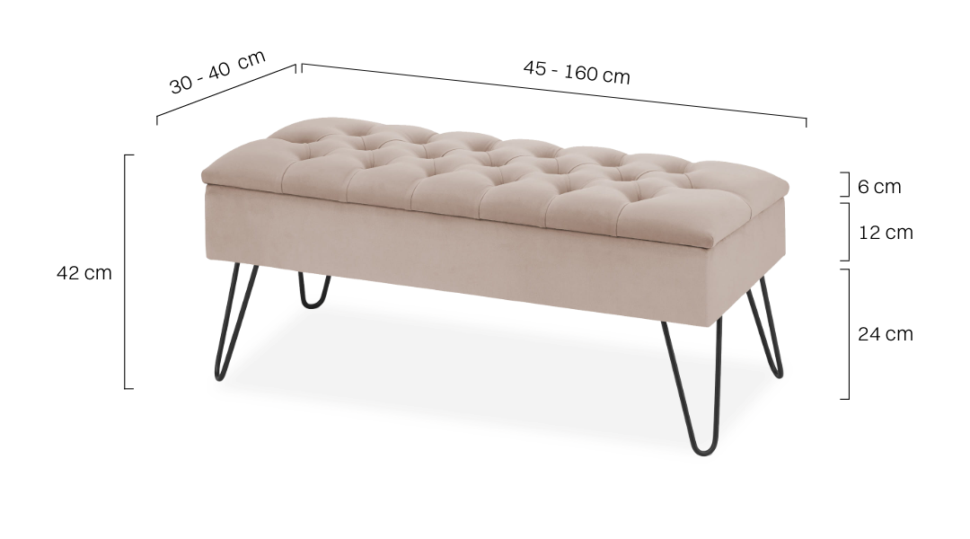 Bequemer, gesteppter Pouf in der Farbe „Latte“ mit stiftförmigen Beinen