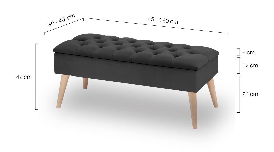 Graphitfarbener Pouf mit Stauraum, retro, gesteppt und stilvoll